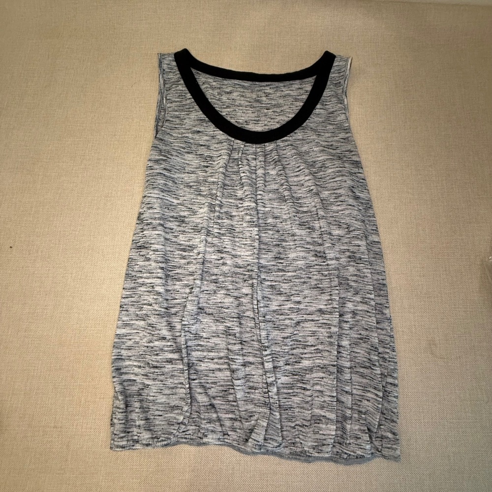 LOFT Womens Gray Space Dye Sleeveless Pleated Scoop‎ Neck Tank Top Size M